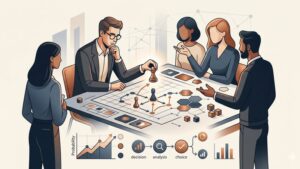Профессиональная иллюстрация к статье о стратегиях в настольных играх в современном аналитическом стиле